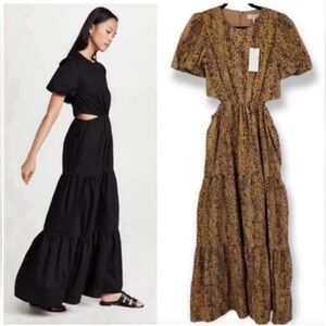 WAYF Plaza Cutout Puff Sleeve Maxi Dress NWT leopard animal print
